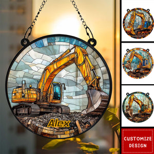 Excavator At Work Personalized Suncatcher Ornament