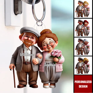 Old Cartoon Couple Holding Hand-Personalized Keychain-Valentine's Gift