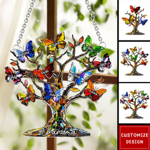 Personalized Grandma Mom Butterfly Tree Window Hanging Suncatcher