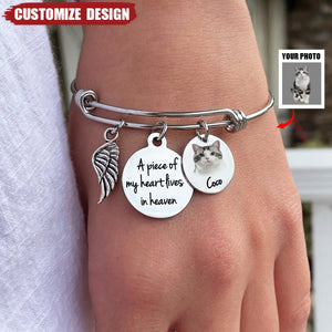 A Piece Of My Heart Lives In Heaven - Personalized Memorial Photo Bracelet