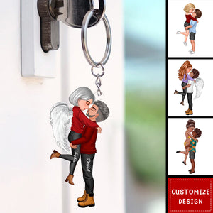 New - Personalized Doll Couple Kissing Hugging Keychain - Gift For Couple