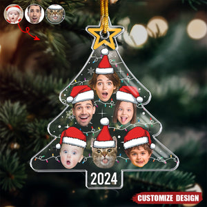 2024 New Release Custom Face Christmas Tree With Led Light Funny Family - Personalized Acrylic Photo Ornament