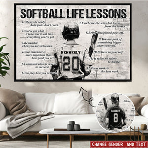 New Release - Personalized Softball Life Lessons Poster- Gift For Softball Lovers