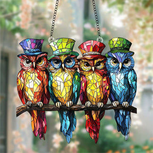 Whimsy Wonders Four Colorful Owls Suncatcher-Gift for Mom, Grandma,Family,Friends