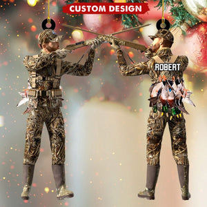 Personalized Aiming Duck Hunter with Gun in Grass Camo Fur Christmas Ornament - Gift For Duck Hunting Lovers-2024 New Release