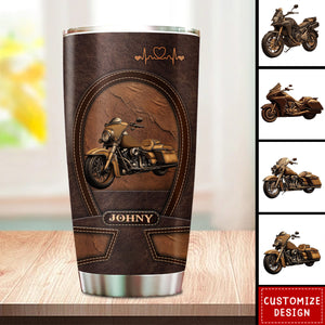 Old Biker Custom Leather Pattern Printed Personalized Tumbler