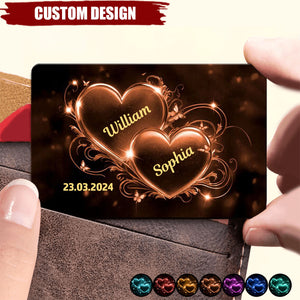 Double Heart Personalized Couple Wallet Card, Anniversary Gift for Couple