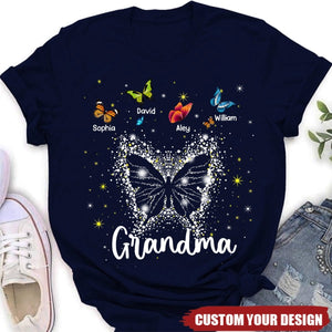 Personalized Grandma Mom Butterfly With Kids Shirt