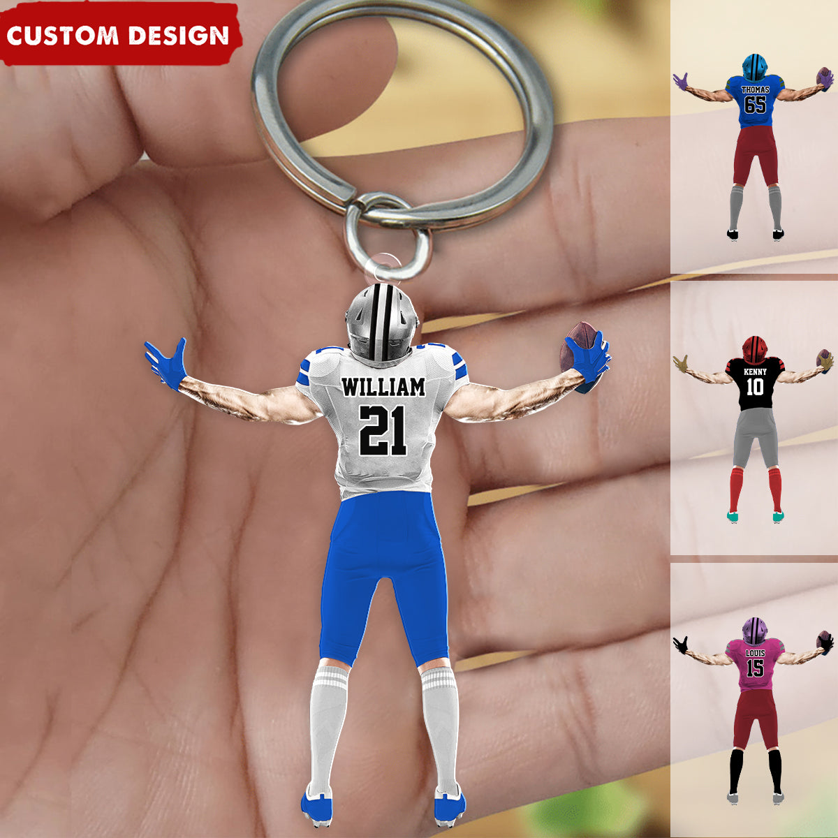 Personalized Football Player Acrylic Keychain - Gift For Football Lovers