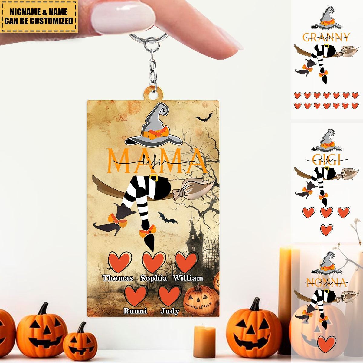 Personalized Grandma Life Witch With Grandkids Halloween Acrylic Keychain