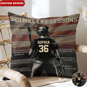 Personalized American Baseball Life Lesson Pillow - Gift For Baseball Lovers