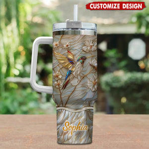 Personalized Hummingbird 40oz Tumbler With Handle - Gift For Bird Lovers