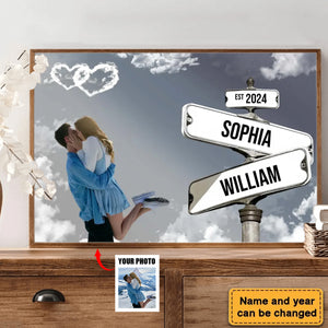 Personalized Couple Street Sign Custom Photo Name And Wedding Date Poster-Gift For Couples