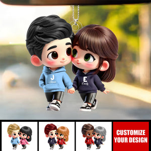 Cute Cartoon Couple Holding Hands Personalized Car Ornament, Anniversary & Valentine's Day Gift