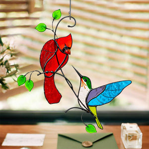 Hummingbird Stained Memorial Window Hanging Suncatcher Ornament Gift For Bird Lovers