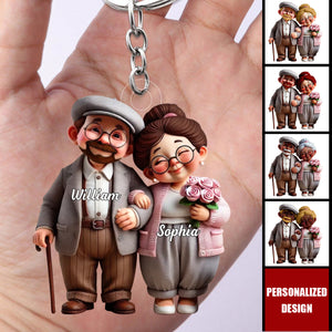 Old Cartoon Couple Holding Hand-Personalized Keychain-Valentine's Gift