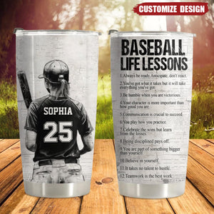 Personalized Baseball Life Lessons Tumbler - Gift For Baseball Lovers