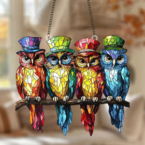 Whimsy Wonders Four Colorful Owls Suncatcher-Gift for Mom, Grandma,Family,Friends