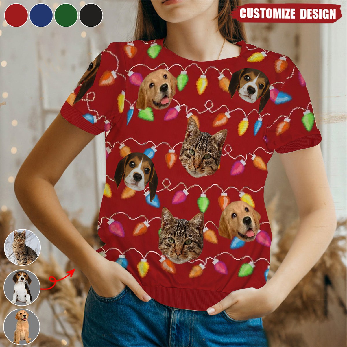 2024 New Release It's The Most Beautiful Time Of The Year - Dog & Cat Personalized Photo All Short Sleeve Sweater