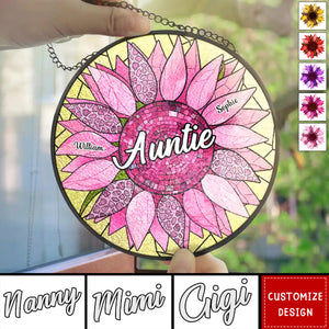 Nana Auntie Mom Family Sunflower - Personalized Stained Glass Window Hanging Suncatcher