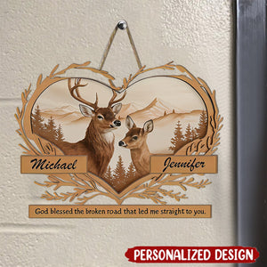 Personalized Deer Love Mountains Metal Sign - Gift For Couple, Husband, Wife, Anniversary