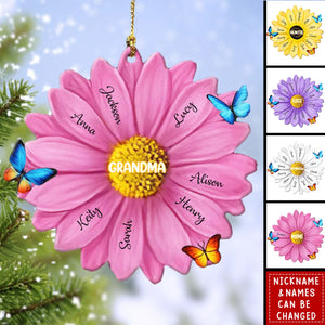 Grandma With Grandkids Flower Personalized Wood Ornament - 2024 New Release