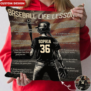 Personalized American Baseball Life Lesson Pillow - Gift For Baseball Lovers