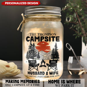 Husband & Wife Camping Partners For Life - Personalized Mason Jar Light