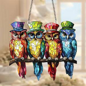 Whimsy Wonders Four Colorful Owls Suncatcher-Gift for Mom, Grandma,Family,Friends