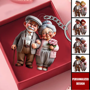 Old Cartoon Couple Holding Hand-Personalized Keychain-Valentine's Gift