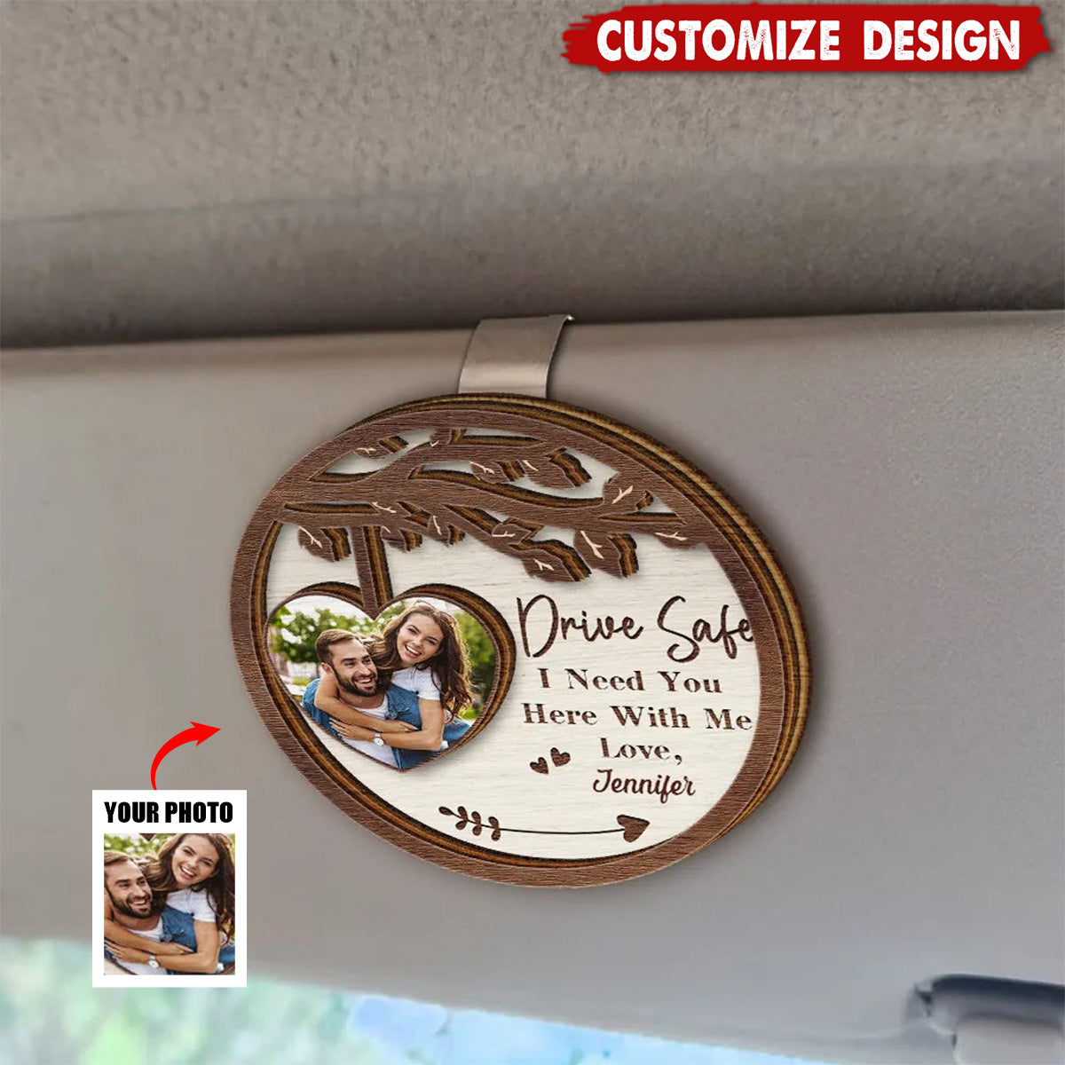 Photo Couple I Need You Here With Me - Personalized Custom Shaped Car Visor Clip