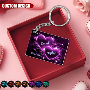 Double Heart Personalized Couple Keychain, Anniversary Gift for Couple