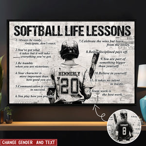 New Release - Personalized Softball Life Lessons Poster- Gift For Softball Lovers