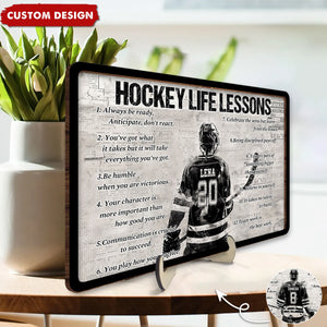 Personalized Hockey Life Lesson 2-Layered Wooden Plaque - Gift For Hockey Lovers