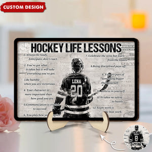 Personalized Hockey Life Lesson 2-Layered Wooden Plaque - Gift For Hockey Lovers