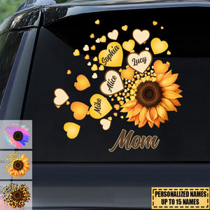 Grandma Mom Kids Sunflower - Gift For Mother, Grandmother - Personalized Sticker Decal