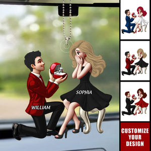 Personalized Newly Engaged Gift,Custom Just Engaged Valentine's Day Gifts for Couples Transparent Acrylic Car Ornament