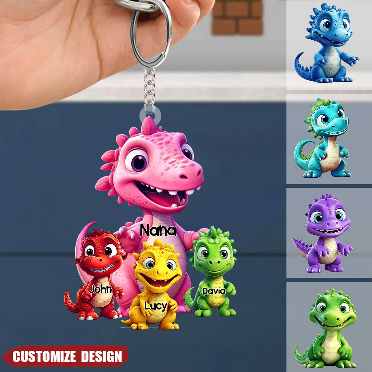 Personalized Dinosaur Mom/Grandma And Kids Acrylic Keychain