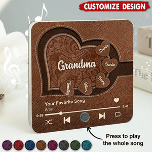 Grandma's Little Sweethearts, Leather Effect Printed Personalized Music Fridge Magnet