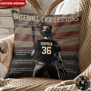 Personalized American Baseball Life Lesson Pillow - Gift For Baseball Lovers