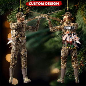 Personalized Aiming Duck Hunter with Gun in Grass Camo Fur Christmas Ornament - Gift For Duck Hunting Lovers-2024 New Release