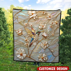 Stained Glass Hummingbird Personalized Blanket - Gift For Bird Lovers