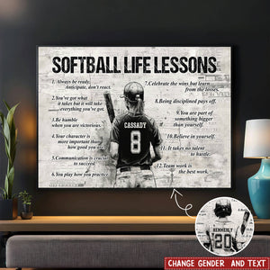 New Release - Personalized Softball Life Lessons Poster- Gift For Softball Lovers