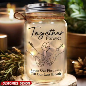 Couple Hold Hand From Our First Kiss - Personalized Mason Jar Light