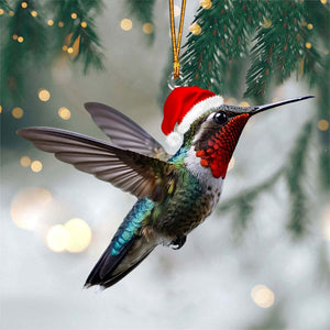 Hummingbird With Christmas Cap Ornament - Gift For Bird Lovers - 2024 New Release