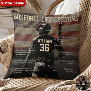 Personalized American Baseball Life Lesson Pillow - Gift For Baseball Lovers