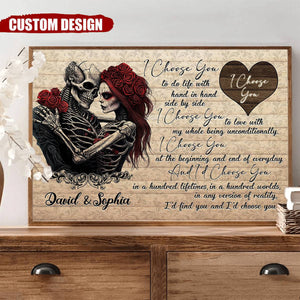 I Choose You - Personalized Sugar Skull Rose Couple Poster, Anniversary Gift For Couple