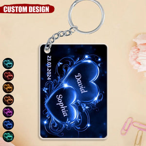 Double Heart Personalized Couple Keychain, Anniversary Gift for Couple