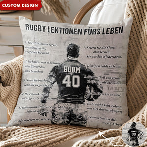 Personalisiertes Rugby-Lebenslektionskissen-Geschenk für Rugby-Liebhaber