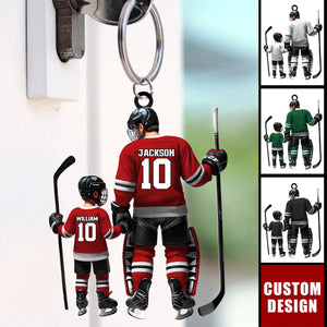 Personalized Ice Hockey Players Keychain, Gift For Father and Child